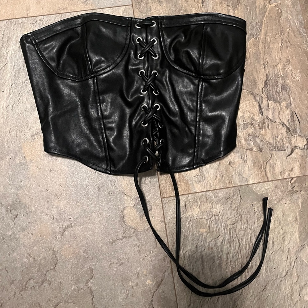 Faux leather top
